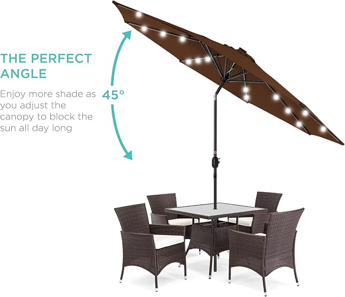 Best Choice Products 10ft Solar Polyester LED Lighted Patio Umbrella w/Tilt Adjustment and UV-Resistant Fabric - Brown