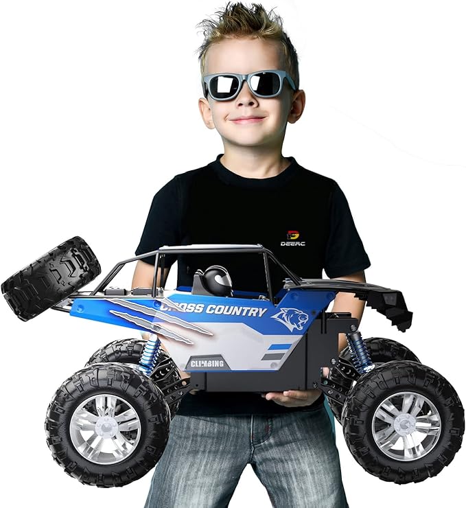 DEERC Large 1:8 Scale Monster Truck for Adults and Boys, Upgraded Remote Control Car with Realistic Sound, 4WD All Terrain RC Toy with 2 Batteries for 80 Minutes Play