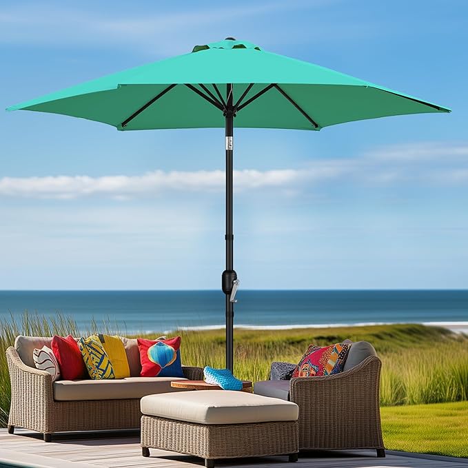 Yaheetech Patio Umbrella, 9FT Outdoor Table Market Umbrella with Push Button Tilt and Crank, Yard Sun Shade with Sturdy Ribs for Garden, Deck, Backyard, Pool, Turquoise