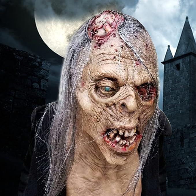 Kuberas Halloween Scary Zombie Mask Realistic Old Man Mask Horror Walking Dead Full Head Creepy Devil Cosplay Costume Mask