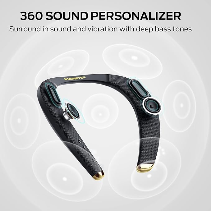 Monster Boomerang Petite Neckband Bluetooth Speakers, Neck Speaker with 15H Playtime, aptX High Fidelity 3D Stereo Sound, Low Latency, Built-in Mic, IPX5 Waterproof Wearable for Home Outdoor