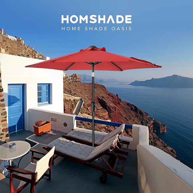7.5ft Outdoor Patio Umbrella - Market Table Pool Deck Umbrella UPF50+ UV Protection with Push Button Tilt, Crank and 6 Sturdy Ribs (Red, No base)