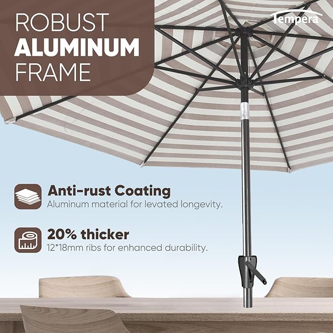 Tempera Patio Market Outdoor Table Umbrella with Push Button Tilt and Crank,Large Sun Umbrella with Sturdy Pole&Fade resistant canopy,Easy to set