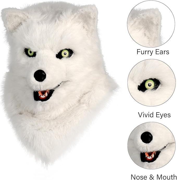 HAOAN Furry Dog Mask Animal Wolf Full Head for Halloween Fancy Dress Party Cosplay Costume Women Men