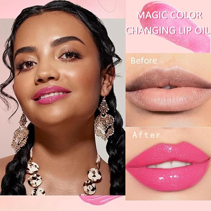2PCS Color Changing Lip Oil Lip Care,2024 New Magic Black Color Changing Lip Oil and Magic Color Changing Lip Oil PH,Moisturizing Lip Glow Oil Plumping Glimmer Glow Lipstick Non-sticky