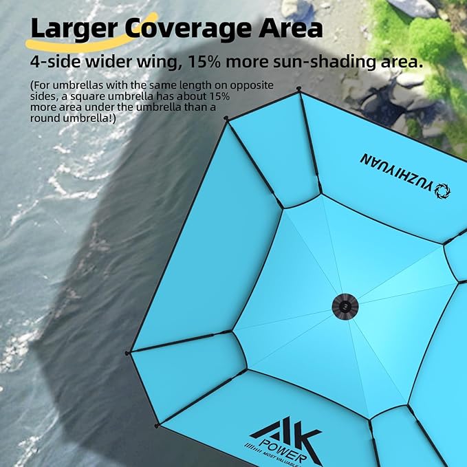 Patio Umbrella with Exclusive Black Coating, 7.2ft/7.8ft Heavy-Duty Double-Layer Nylon Canopy, Adjustable Tilt Sun Shade Outdoor Table Umbrella, UV Protection & Carry Bag for Beach, Fishing, Backyard