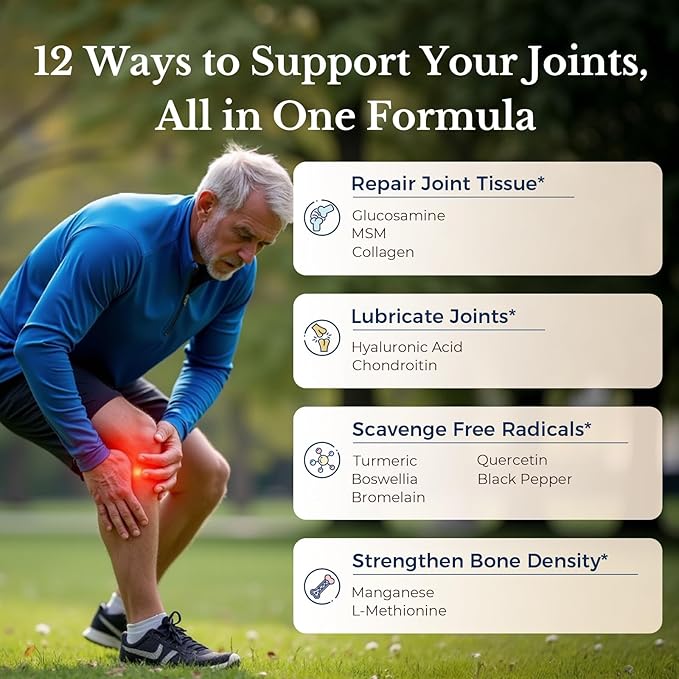 Vitalitown Glucosamine Chondroitin MSM | Triple Action+ Joint Support Supplement | Turmeric, Collagen, Boswellia, Hyaluronic Acid | 12 Ingredients for Joint Health | 240 Tablets, No Shellfish