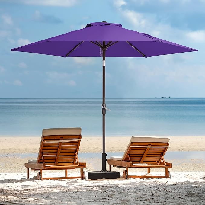JEAREY 7.5FT Patio Umbrella Market Table Umbrella with 6 Sturdy Ribs, Push Button Tilt/Crank Outdoor Umbrella for Garden, Deck, Backyard, Pool and Beach,Dark Purple