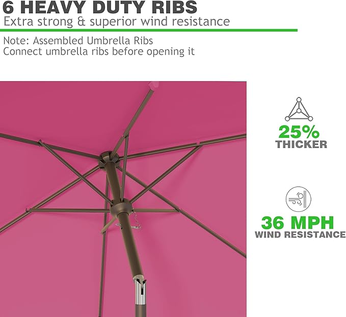 6.5' x 10' Rectangular Patio Umbrellas for Outdoor, Outdoor Table Umbrella, Large Outdoor Patio Umbrellas with 6 Sturdy Ribs for Market, Garden, Pool (Rose Pink)