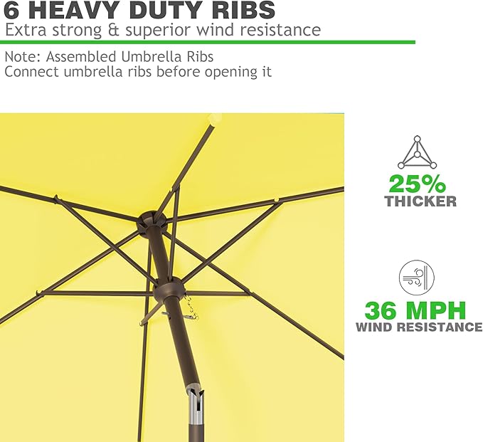 6.5' x 10' Rectangular Patio Umbrellas for Outdoor, Outdoor Table Umbrella, Large Outdoor Patio Umbrellas with 6 Sturdy Ribs for Market, Garden, Pool (Yellow)