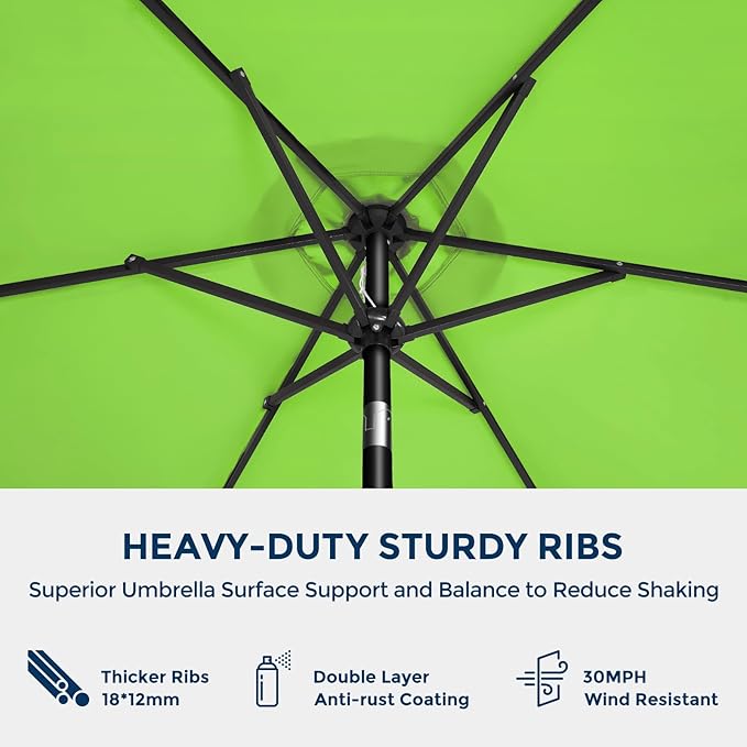 7.5ft Outdoor Patio Umbrella - Market Table Pool Deck Umbrella UPF50+ UV Protection with Push Button Tilt, Crank and 6 Sturdy Ribs (Apple Green, No base)