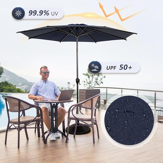 Abba Patio 11FT Lyon Outdoor Patio Umbrella Outdoor Table Umbrella with Push Button Tilt and Crank Market Umbrella 8 Sturdy Ribs UV Protection Waterproof for Garden Deck Backyard Pool Dark Blue