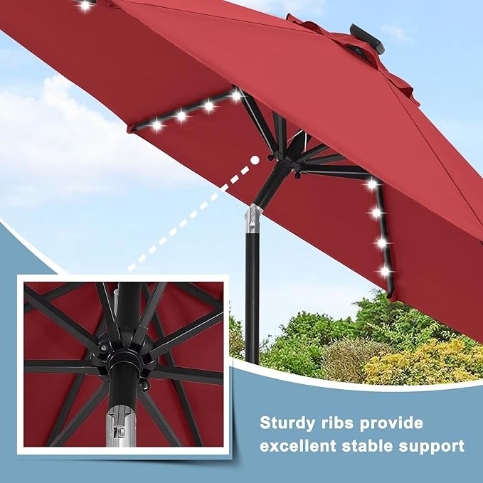 ABCCANOPY Durable Solar Led Patio Umbrellas with 32LED Lights 9FT (Burgundy)