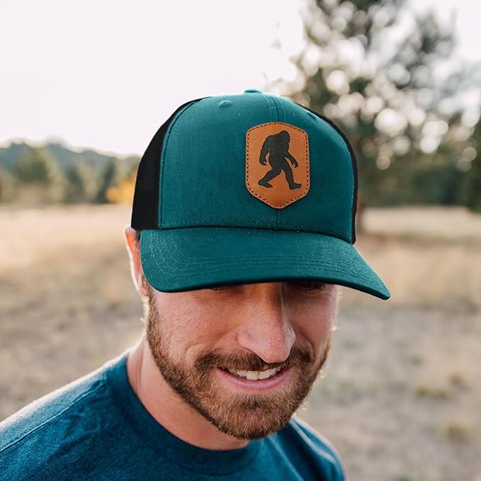 Mesh Bigfoot Hat Leather Cap for Men- Great Snapback Closure Sasquatch Hat for Hunting & Hiking