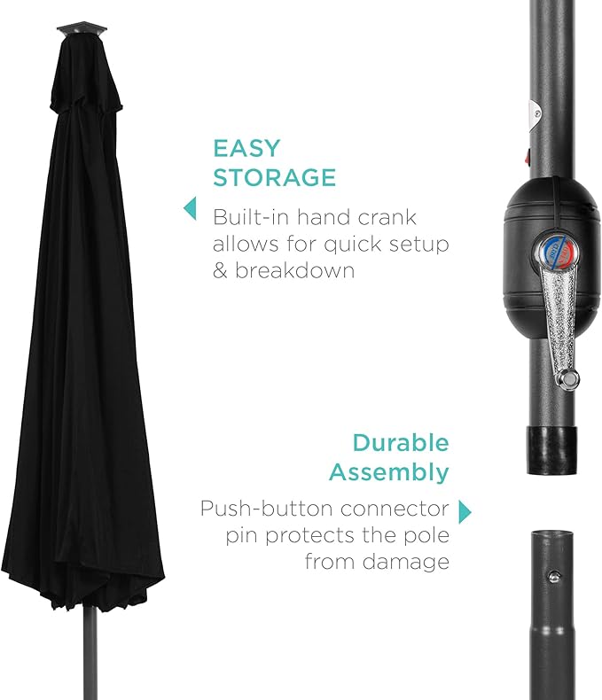 Best Choice Products 10ft Solar Polyester LED Lighted Patio Umbrella w/Tilt Adjustment and UV-Resistant Fabric - Black
