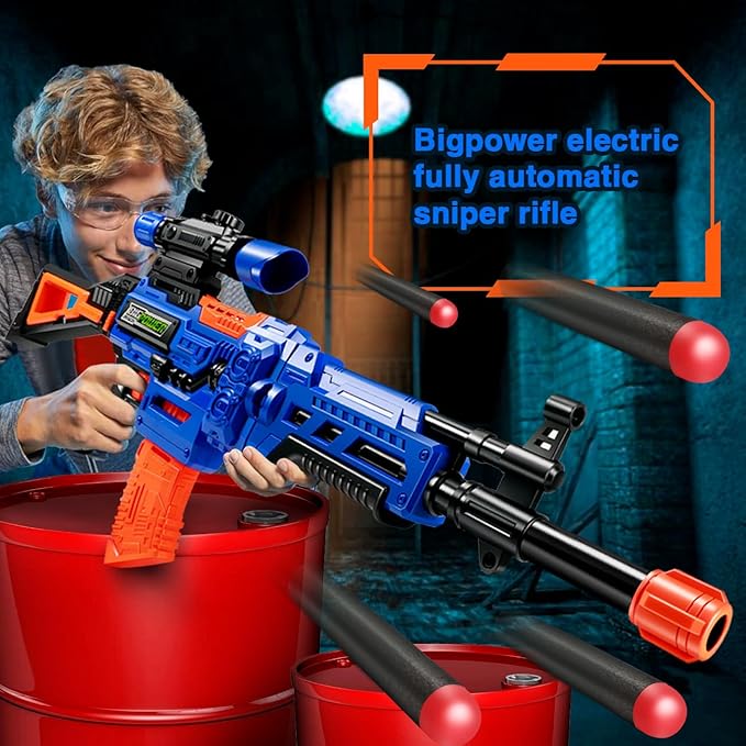 Bigpower Electric Kids Toy Sniper Rifle with Scope Tactical Vest Kit,4 in 1 Automatic Kids Sniper Rifle Toy Guns for Boys 8-12,Rifle Dart Guns for Adults,Toy Guns with Removable Magazines(2 Pieces