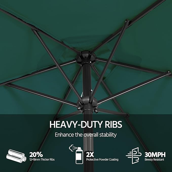 Yaheetech Patio Umbrella, 10FT Outdoor Table Umbrella Market Umbrella with Push Button Tilt and Crank & Sturdy Ribs, Yard Umbrella for Garden, Deck, Backyard, Pool, Dark Green