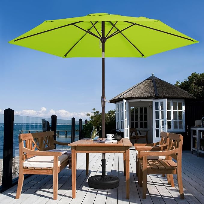 JEAREY 7.5FT Patio Umbrella Market Table Umbrella with 6 Sturdy Ribs, Push Button Tilt/Crank Outdoor Umbrella for Garden, Deck, Backyard, Pool and Beach,Apple Green
