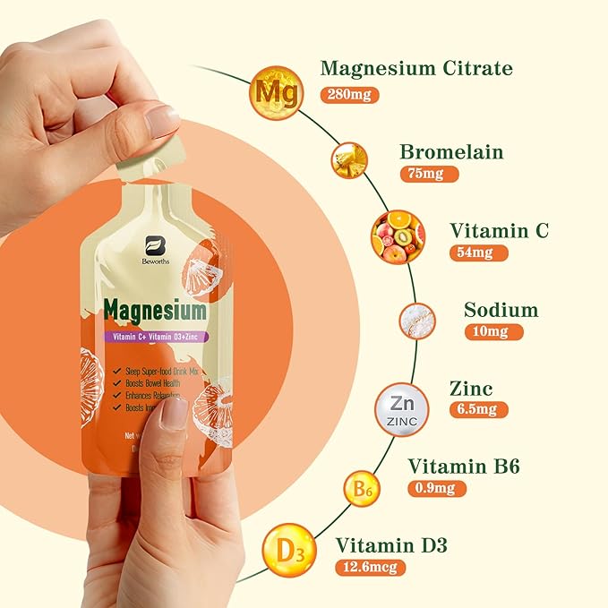 Magnesium Citrate Liquid Supplement 280Mg with Bromelain, Vitamin C, D3, B6, Zinc, High Absorption Magnesium Citrate Drink for Constipation, Zzz & Energy