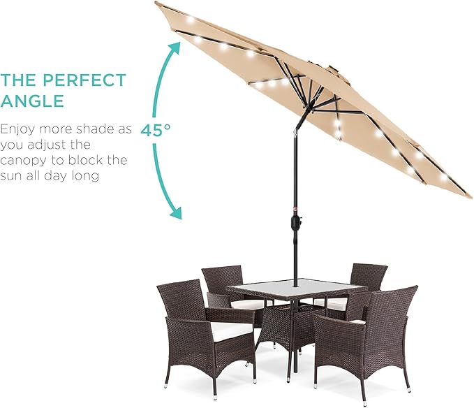 Best Choice Products 10ft Solar Polyester LED Lighted Patio Umbrella w/Tilt Adjustment and UV-Resistant Fabric - Sand