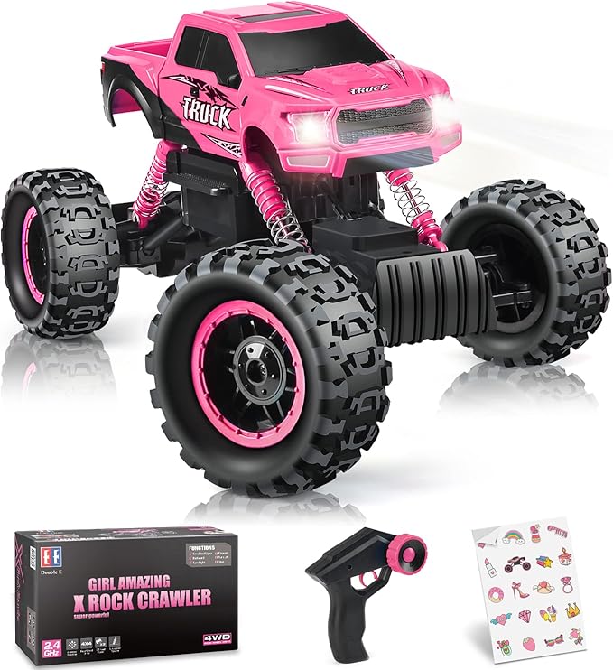DOUBLE E Remote Control Car for Girls 1/12 Scale Monster Trucks Dual Motors Off Road RC Trucks, Girls Toys RC Crawler Vehicle Truck Toy, Birthday/Xmas Gift Ideas, Pink