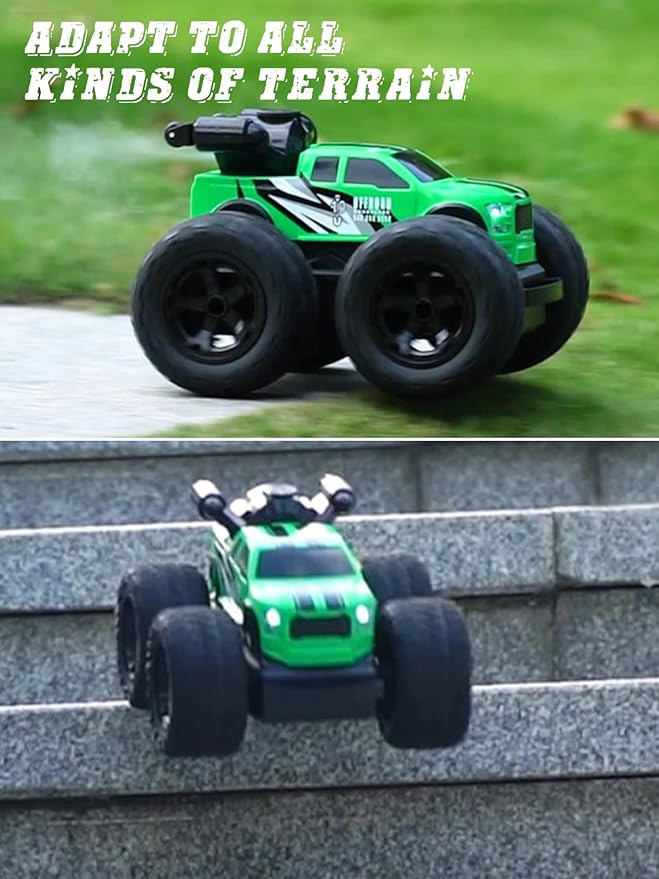 RC Stunt Car, RC Monster Trucks 4x4 Offroad, 4WD 360° Flips Rotating Toys for Boys and Girls, Toddler Remote Control Car with Spray Function, Ideal Birthday for Kids (Green)