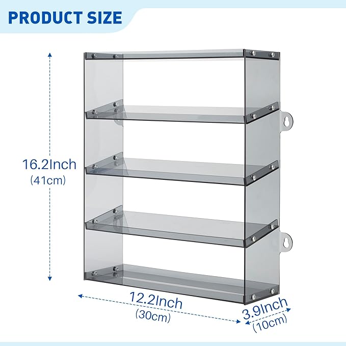 Assembly Monster Trucks Display Case Holding for 20 Monster Trucks Acrylic Storage Case 5 Tiers Monster Trucks Organizer with Tilted Design, Display Case for Toy Trucks (Gray)