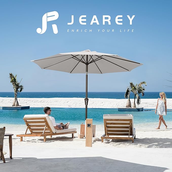 JEAREY 10FT Outdoor Patio Umbrella Outdoor Table Umbrella with Push Button Tilt and Crank, Market Umbrella 8 Sturdy Ribs UV Protection Waterproof for Pool, Garden (Fog Gray)