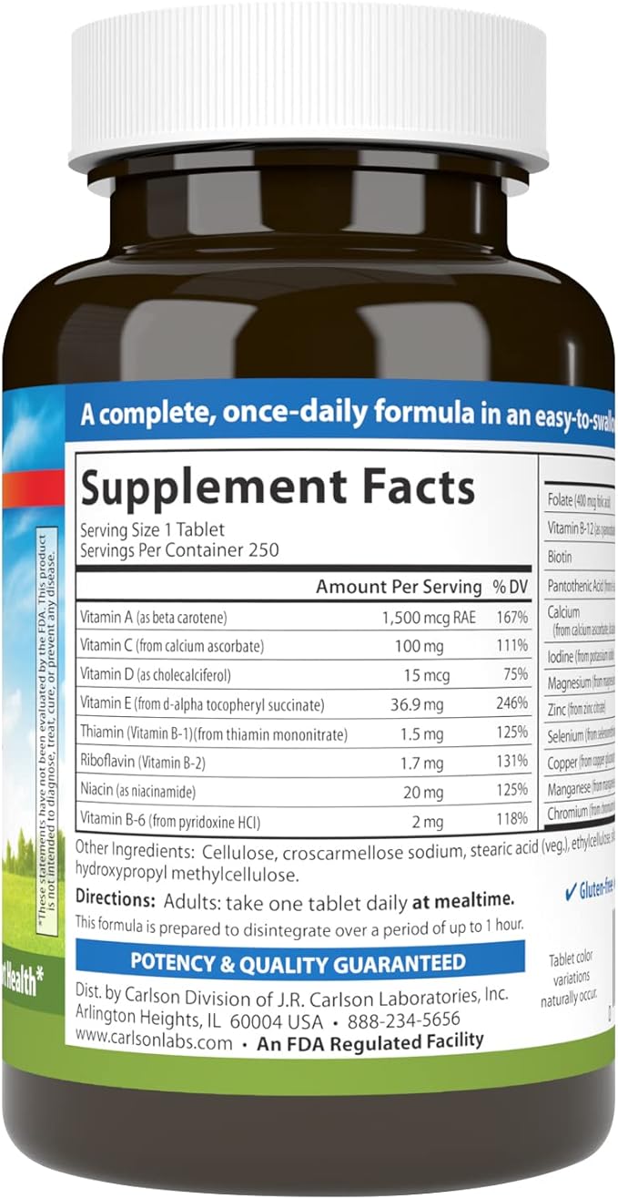 Carlson - Mini-Multi, Small Multivitamin Tablets, Vitamins & Minerals, Immune Support & Heart Health, Optimal Wellness, Mini Multivitamins, Multivitamin Mini Tabs, Easy to Swallow, 250 Mini Tablets