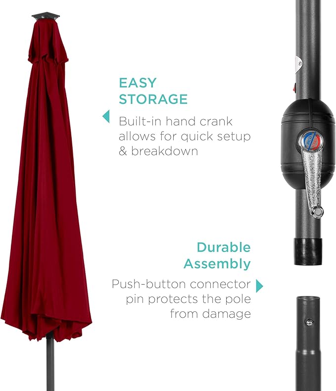 Best Choice Products 10ft Solar Polyester LED Lighted Patio Umbrella w/Tilt Adjustment and UV-Resistant Fabric - Red