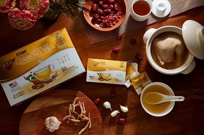 Prince of Peace Instant Wild American Ginseng Tea, 80 Sachets – Healthy Drink, Caffeine-Free Energy-Boosting, Heavy Antioxidants, Plant Extract