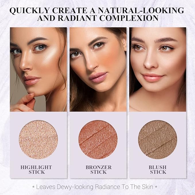 4Pcs Cream Blush Contour Highlighter Bronzer Moisturizer Stick