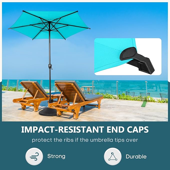 Abba Patio 7.5FT Lyon Outdoor Patio Umbrella Outdoor Table Umbrella with Push Button Tilt and Crank Market Umbrella 6 Sturdy Ribs UV Protection Waterproof for Garden Deck Backyard Pool Light Blue