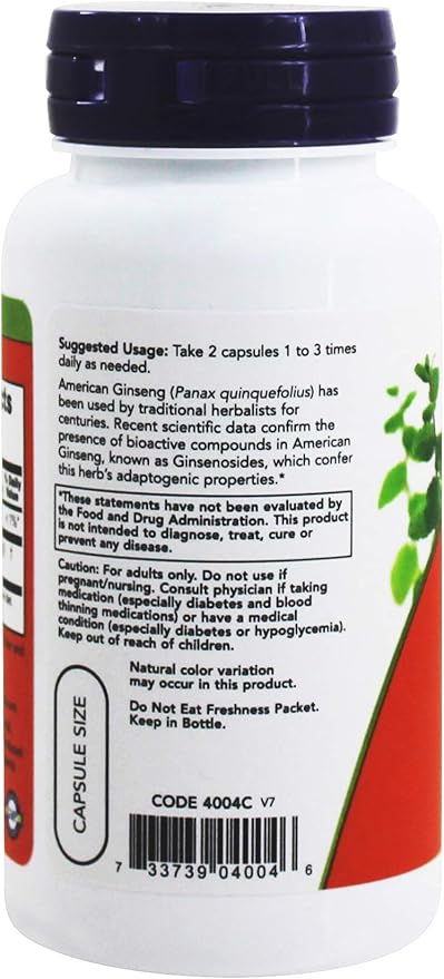 NOW Foods American Ginseng, 100 Capsules, 500 mg (Pack of 3)