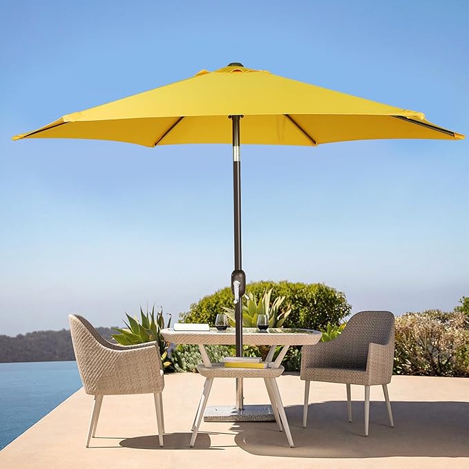 Blissun 7.5 ft Patio Umbrella, Yard Umbrella, Outdoor Market Umbrella with Push Button Tilt Crank, Yellow