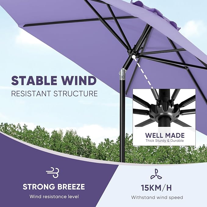 Tempera Patio Market Outdoor Table Umbrella with Push Button Tilt and Crank,Large Sun Umbrella with Sturdy Pole&Fade resistant canopy,Easy to set