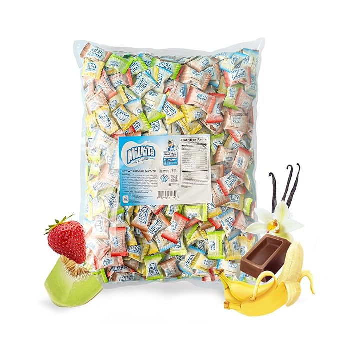 Milkita Creamy Shake Candy Bulk Pack, Gluten Free Chewy Candies with Calcium & Real Milk, Zero Trans Fat, Low-Sugar, Assorted Flavors (Vanilla, Strawberry, Chocolate, Honeydew, Banana), 550 Pcs