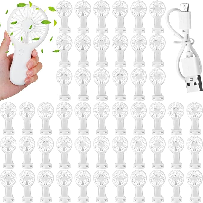 60 Pack Mini Powerful Handheld Fan Bulk 3 Speed USB Rechargeable Small Desk Fan Summer Gift for Wedding Beach Outdoor Women Eyelash (White)