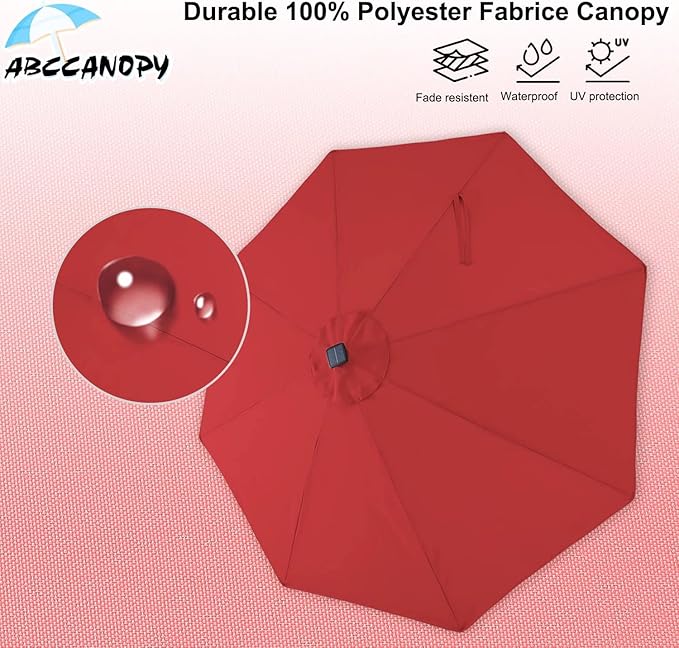 ABCCANOPY Durable Solar Led Patio Umbrellas with 32LED Lights 9FT (vermilion)