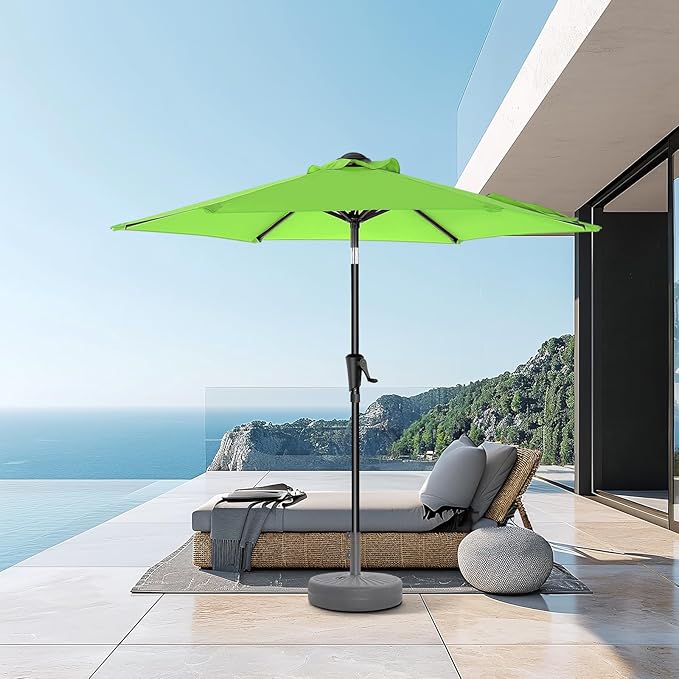 7.5ft Outdoor Patio Umbrella - Market Table Pool Deck Umbrella UPF50+ UV Protection with Push Button Tilt, Crank and 6 Sturdy Ribs (Apple Green, No base)