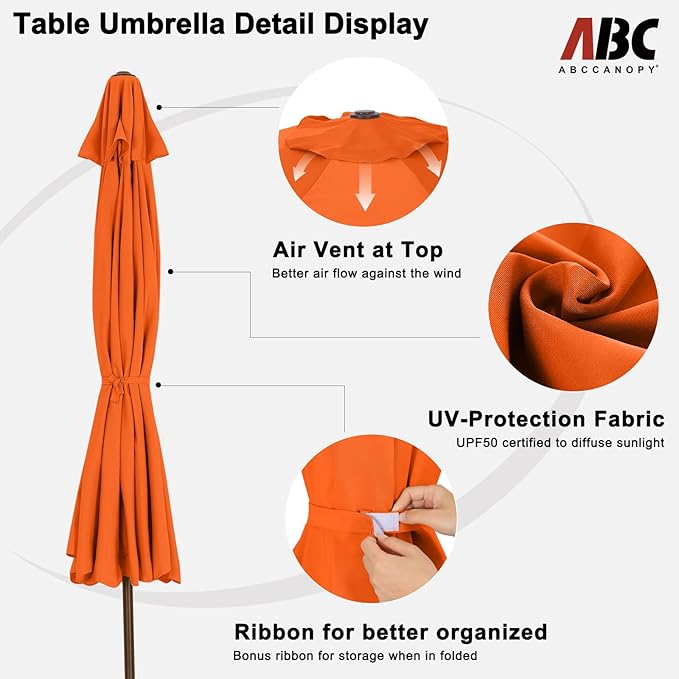 ABCCANOPY 7.5ft Patio Umbrella, Outdoor Table Umbrella with Push Button Tilt and Crank, Market Umbrella for Patio Pool Garden Deck (Orange)