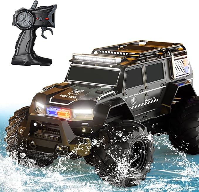 Threeking 1:14 Waterproof Rc Police Cars Amphipious Remote Control Car SUV Truck Indoor Outdoor Toys with Police-Siren Lights for 6 7 8 9 10 11 12 Year Old Kids Boys Girls Gifts Presents