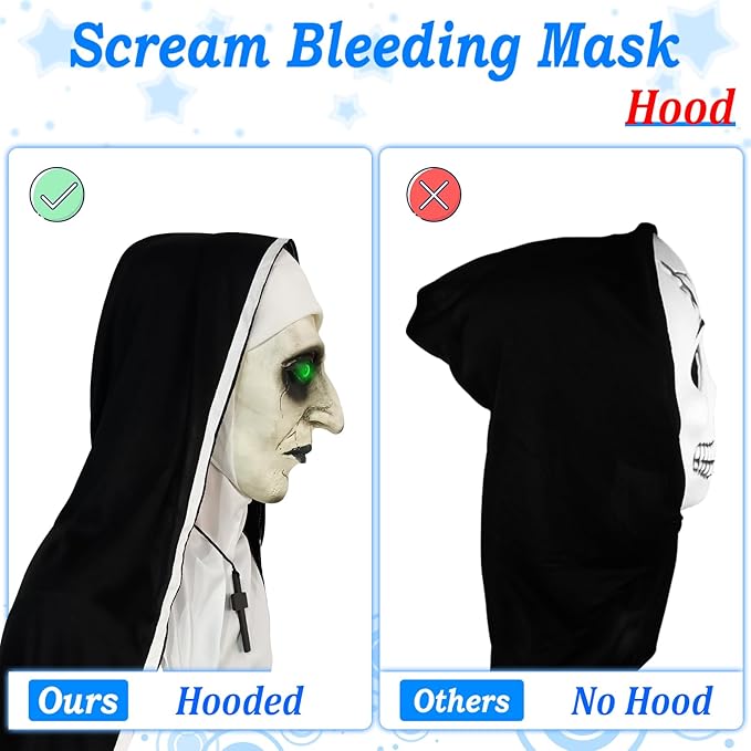 2024 Nun Scary Mask,Halloween Party Scary Full Head Costume Mask with cross necklace