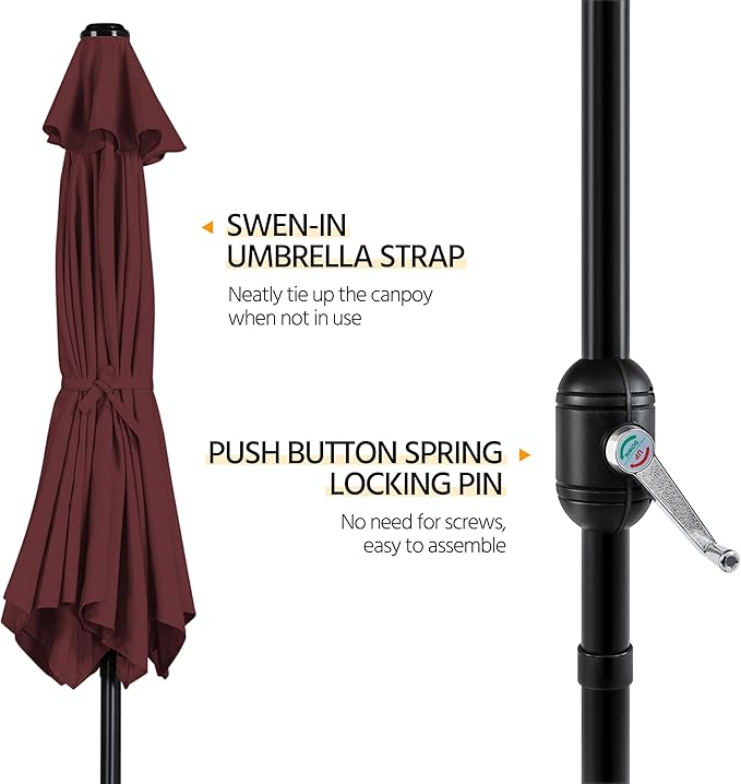 Yaheetech Patio Umbrella, 9FT Outdoor Table Market Umbrella with Push Button Tilt and Crank, Yard Sun Shade with Sturdy Ribs for Garden, Deck, Backyard, Pool, Burgungy
