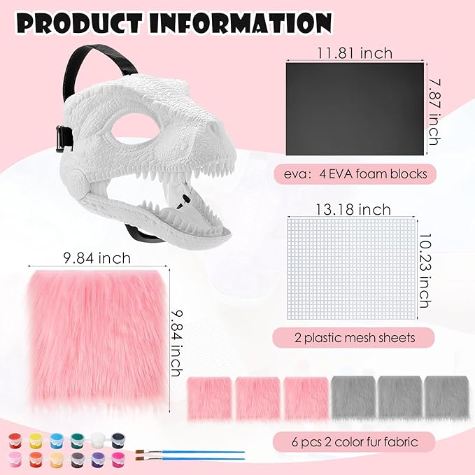 13 Pcs DIY Dino Mask Kit Hard Plastic Dinosaur Mask Furry Therian Dino Costume Kit Animal Dinosaur Party Costume