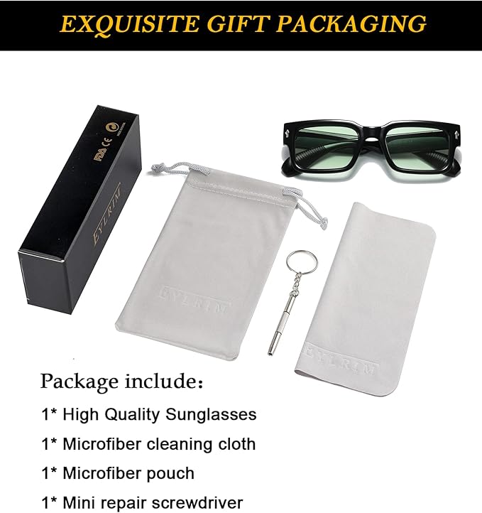EYLRIM Square Frame Sunglasses for Women Men Trendy Chunky Rectangle Sun Glasses Black Shades UV400 Protection