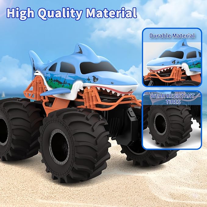 Shark RC Monster Truck for Kids, 1:16 Scale 4WD Shark Monster Car Toys, 2.4GHz All Terrain Amphibious Remote Control Car for Boys and Girls Ages 6-12+