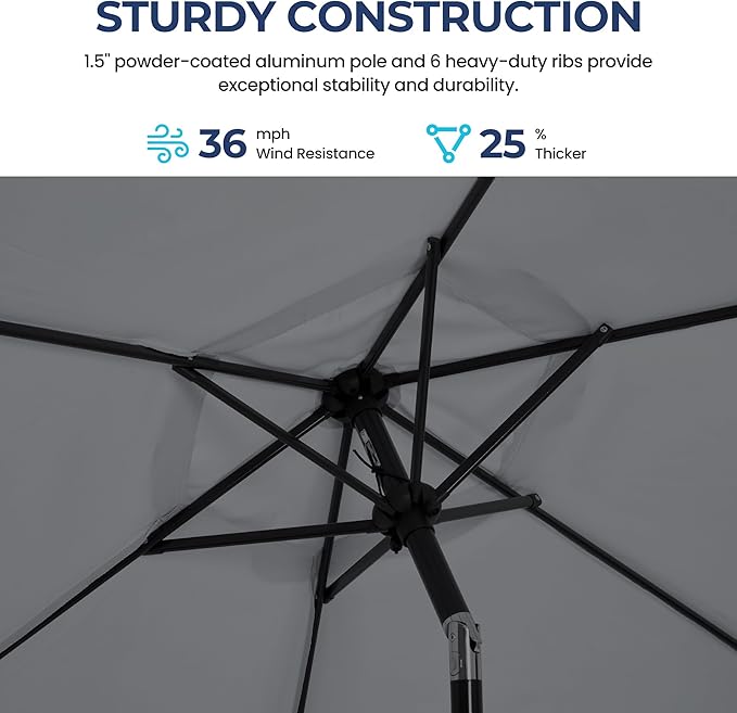SUNVIVI OUTDOOR 7.5' Outdoor Patio Umbrella, Patio Umbrella, Market Umbrella, Metal Pole Umbrella with Push Button Tilt and Crank, 6 Ribs, Polyester Canopy