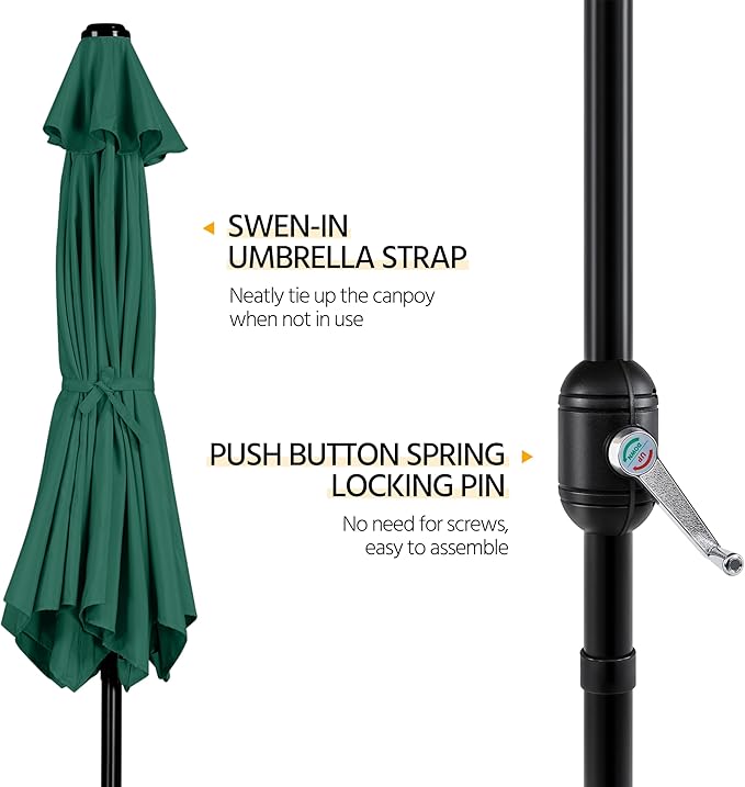 Yaheetech Patio Umbrella, 10FT Outdoor Table Umbrella Market Umbrella with Push Button Tilt and Crank & Sturdy Ribs, Yard Umbrella for Garden, Deck, Backyard, Pool, Dark Green