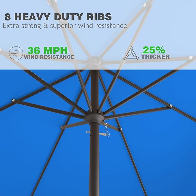 8' x 10' Rectangular Patio Umbrellas for Outdoor, Outdoor Table Umbrella, Large Outdoor Patio Umbrellas with 8 Sturdy Ribs for Market, Garden, Pool (Royal Blue)